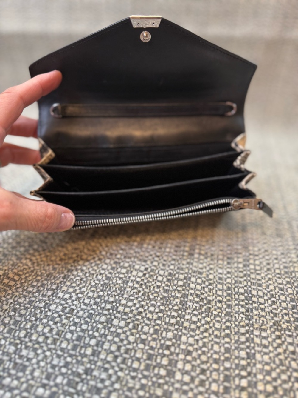 ALL SAINTS Genuine Calf Leather Chain Wallet Snake Skin-Like Cow Leather. - Picture 5 of 11